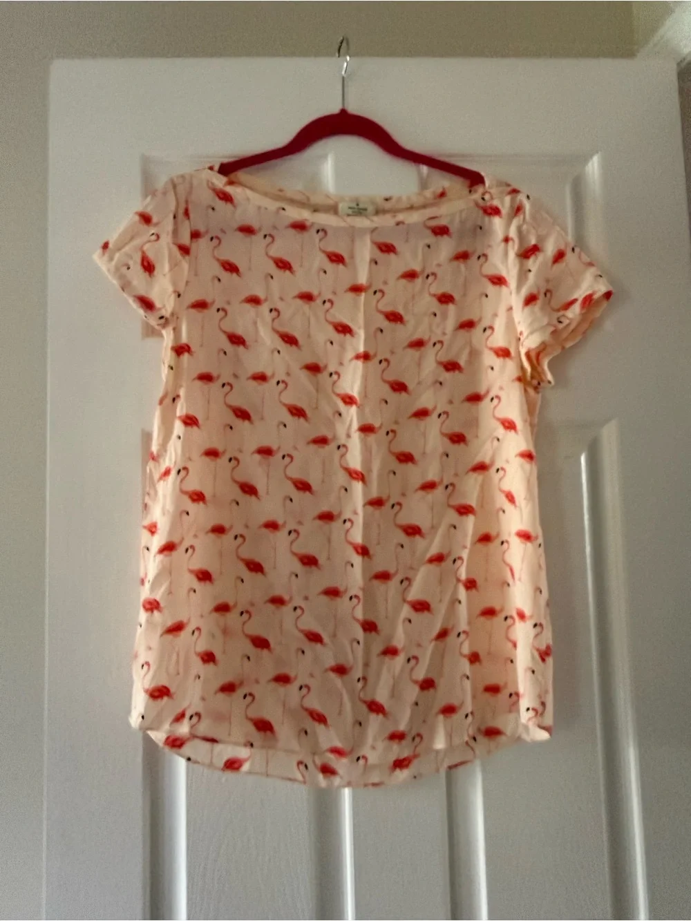 Kate Spade Cream Short-Sleeve Top with Pink Flamingo Print